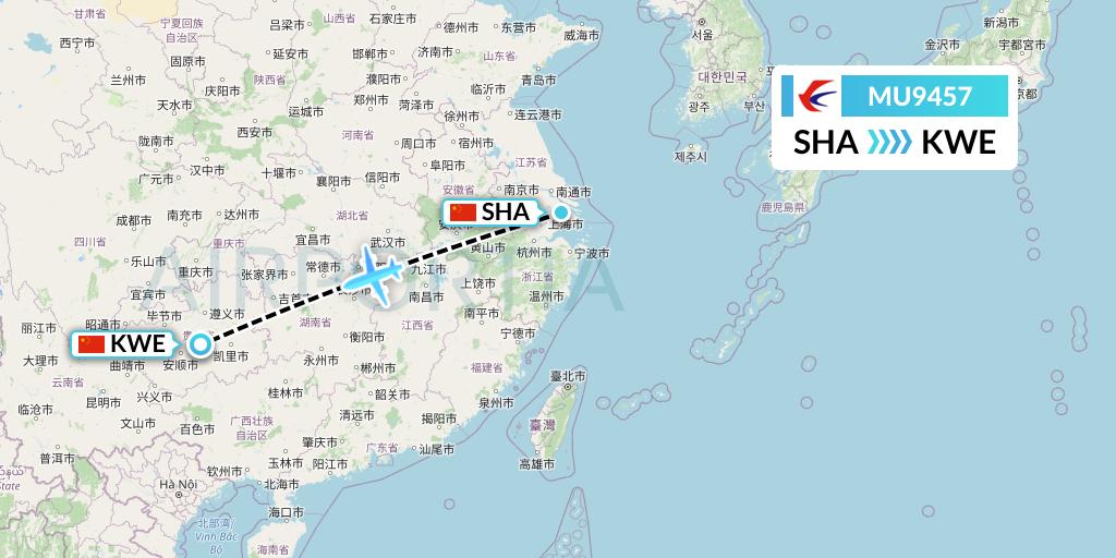 MU9457 China Eastern Airlines Flight Map: Shanghai to Guiyang
