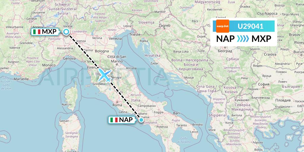 U29041 EasyJet Flight Map: Naples to Milan