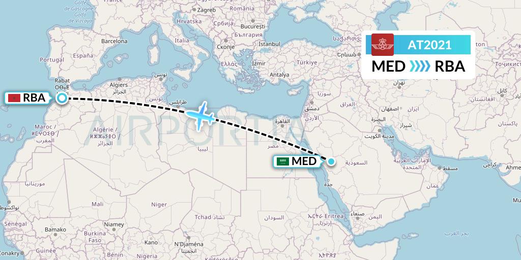 AT2021 Royal Air Maroc Flight Map: Medina to Rabat
