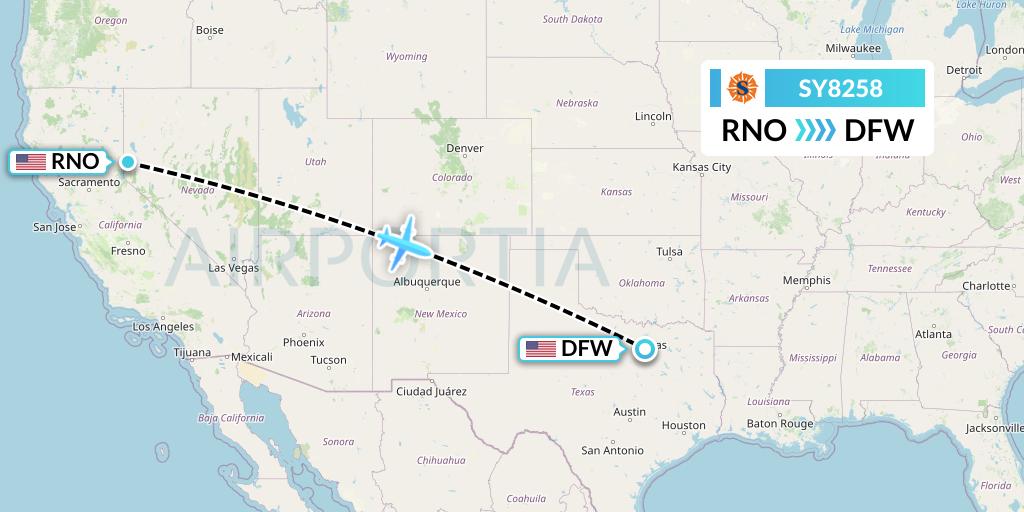 SY8258 Sun Country Airlines Flight Map: Reno to Dallas