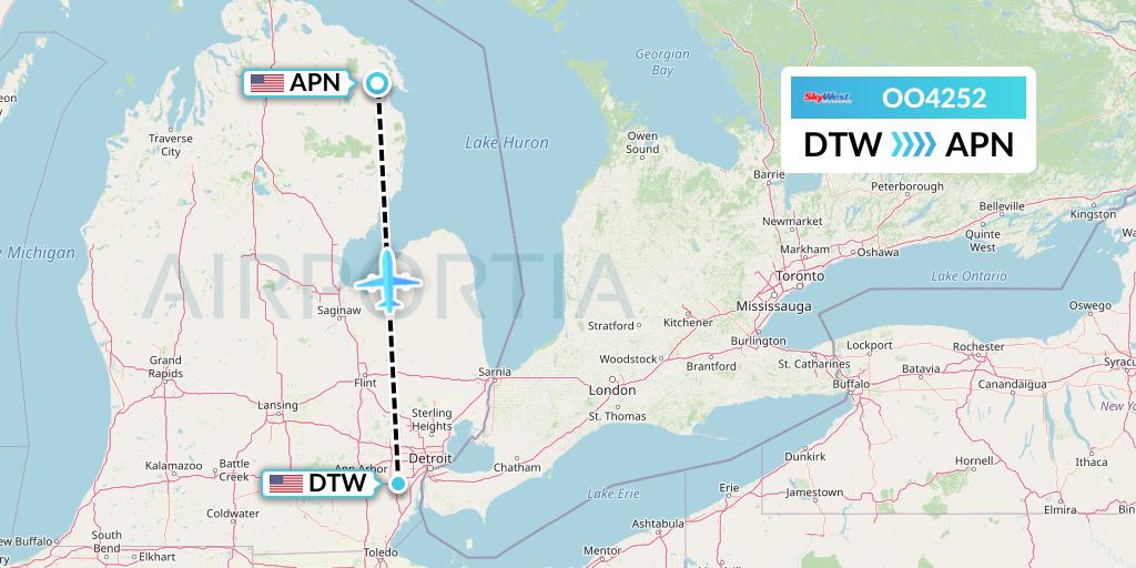 OO4252 SkyWest Airlines Flight Map: Detroit to Alpena