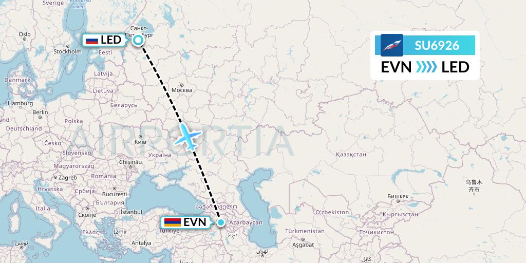 SU6926 Aeroflot Flight Map: Yerevan to St. Petersburg