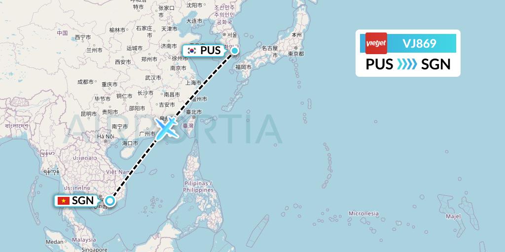 VJ869 VietJet Air Flight Map: Busan to Ho Chi Minh City