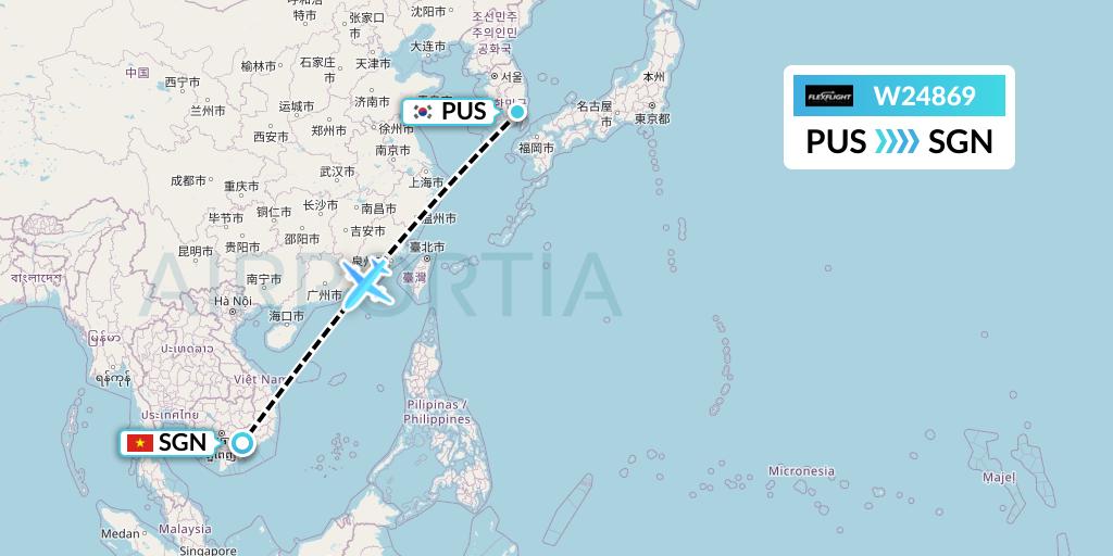 W24869 Flex Flight Flight Map: Busan to Ho Chi Minh City
