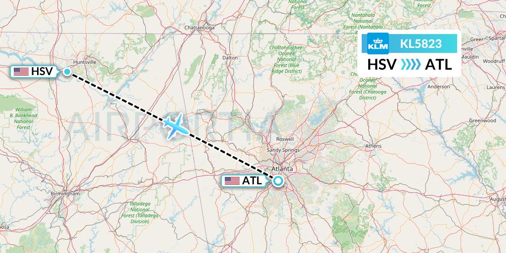 KL5823 KLM Flight Map: Huntsville to Atlanta