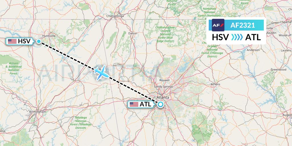 AF2321 Air France Flight Map: Huntsville to Atlanta