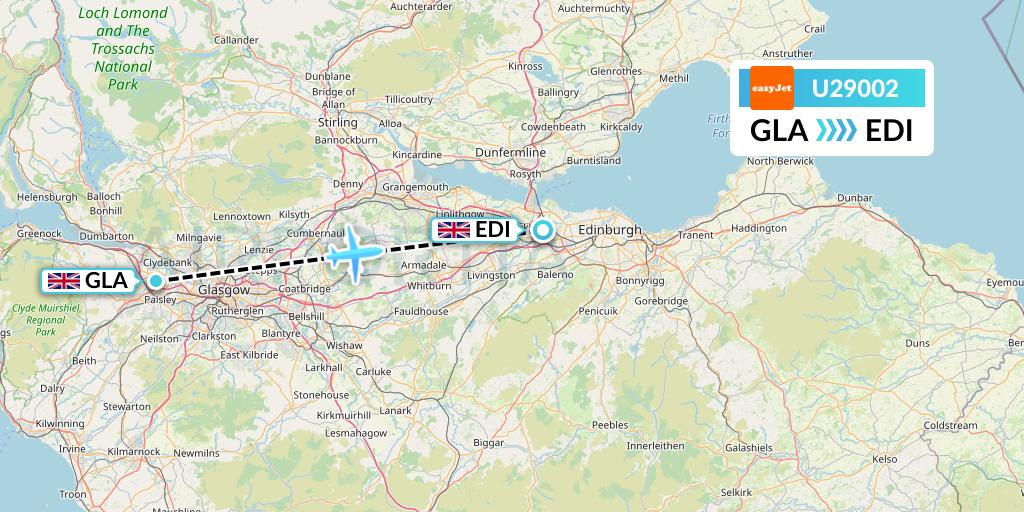 U29002 EasyJet Flight Map: Glasgow to Edinburgh