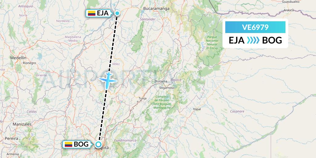 VE6979 Easyfly Flight Map: Barrancabermeja to Bogota