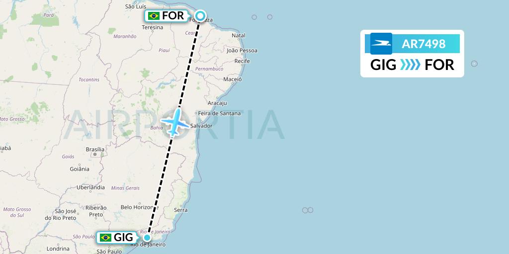AR7498 Aerolineas Argentinas Flight Map: Rio de Janeiro to Fortaleza