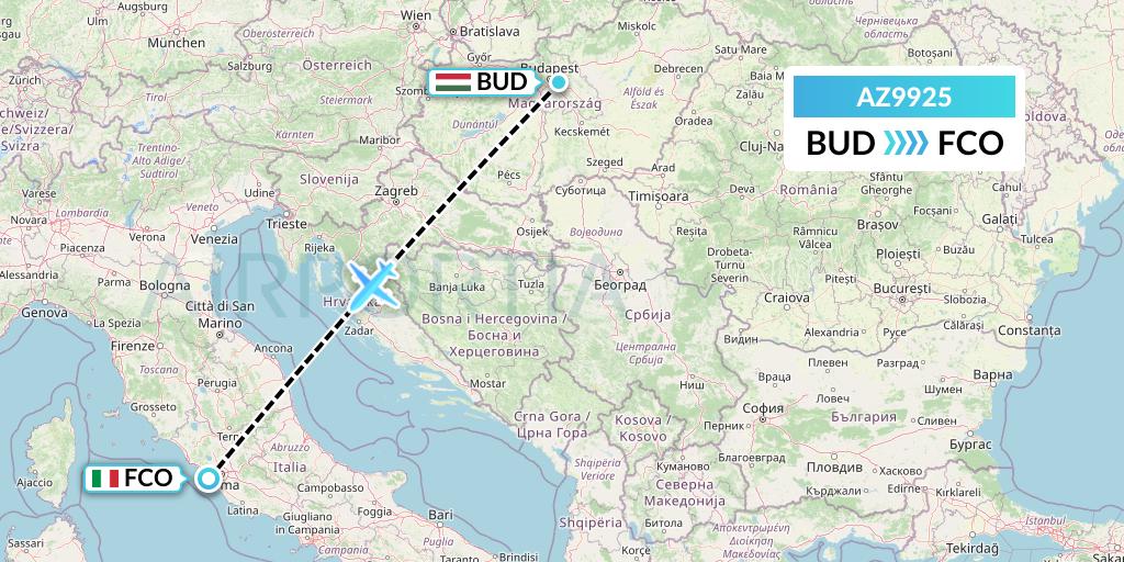 AZ9925 ITA Airways Flight Map: Budapest to Rome