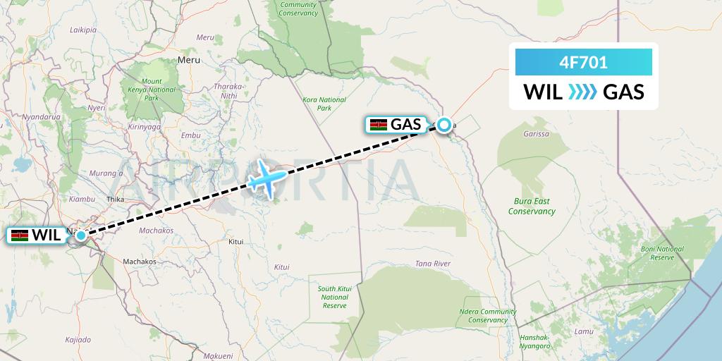 4F701 Freedom Airline Express Flight Map: Nairobi to Garissa