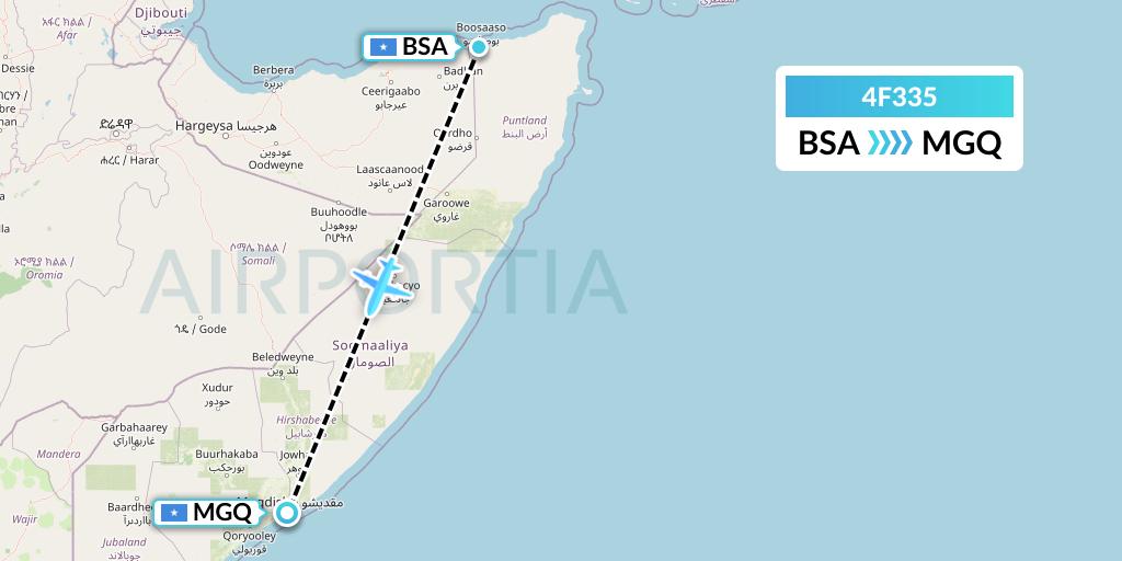 4F335 Freedom Airline Express Flight Map: Bosaso to Mogadishu