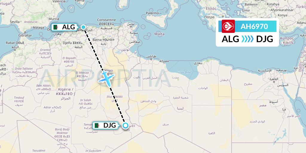 AH6970 Air Algerie Flight Map: Algiers to Djanet