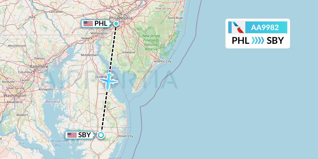 AA9982 American Airlines Flight Map: Philadelphia to Salisbury