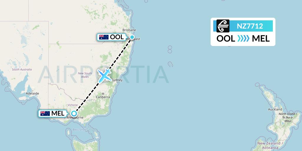 NZ7712 Air New Zealand Flight Map: Gold Coast to Melbourne