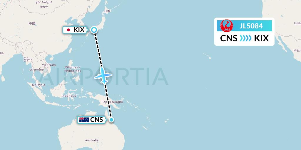 JL5084 Japan Airlines Flight Map: Cairns to Osaka