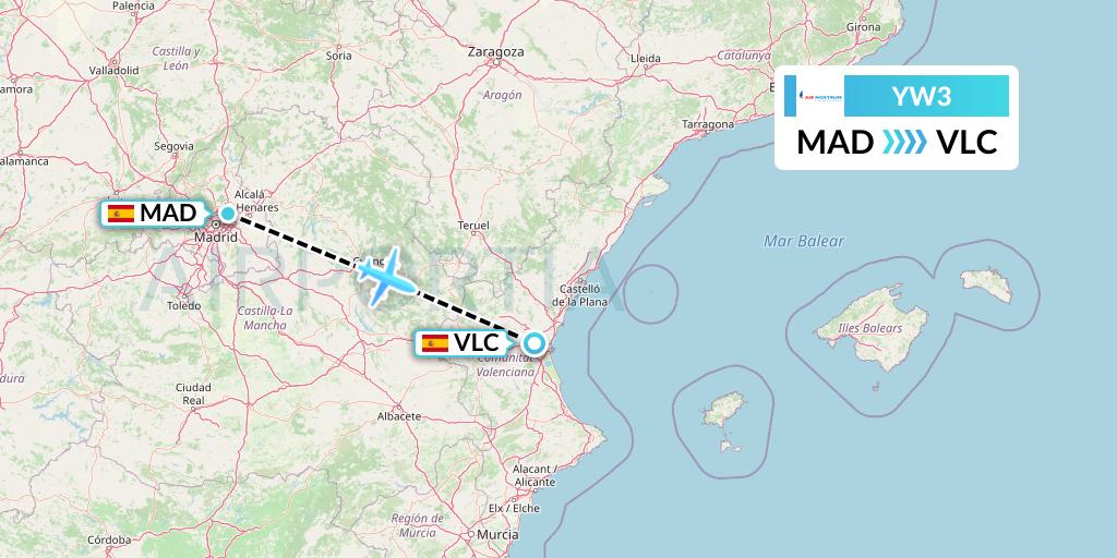 YW3 Air Nostrum Flight Map: Madrid to Valencia