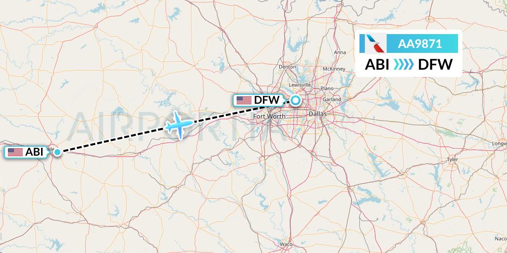 AA9871 American Airlines Flight Map: Abilene to Dallas