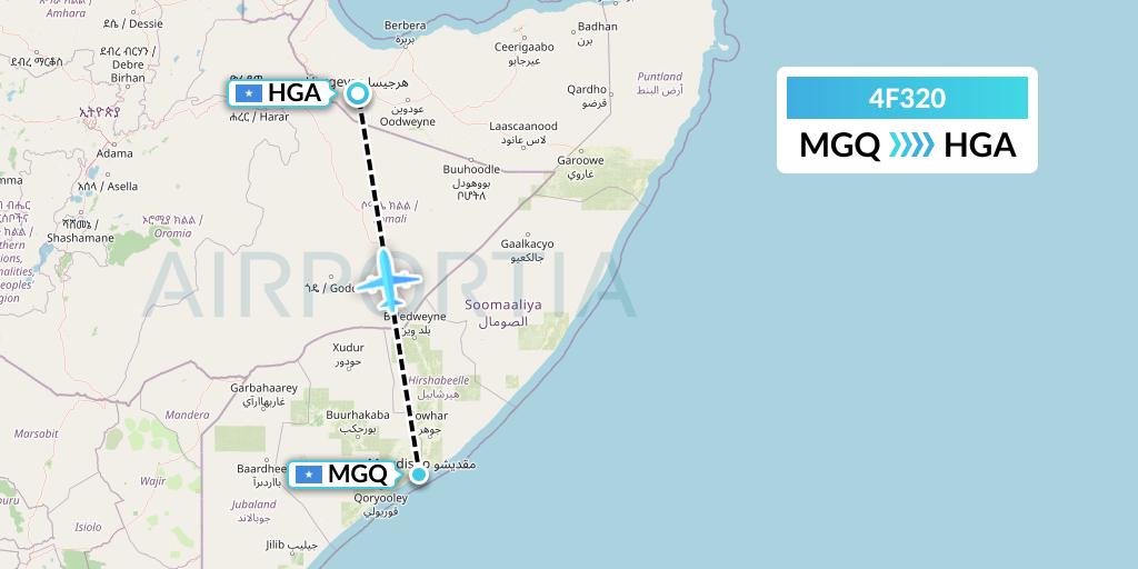 4F320 Freedom Airline Express Flight Map: Mogadishu to Hargeisa