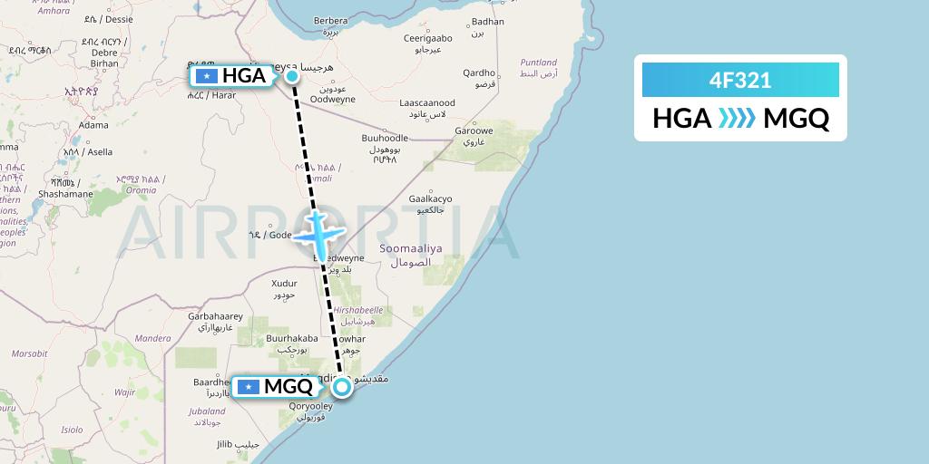 4F321 Freedom Airline Express Flight Map: Hargeisa to Mogadishu