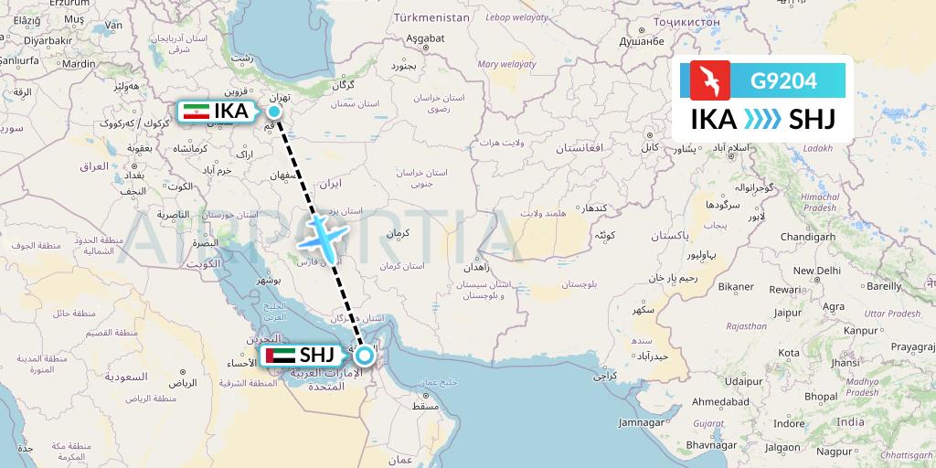G9204 Air Arabia Flight Map: Tehran to Sharjah