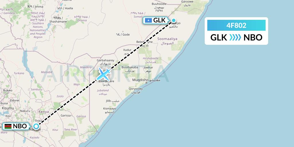 4F802 Freedom Airline Express Flight Map: Galcaio to Nairobi