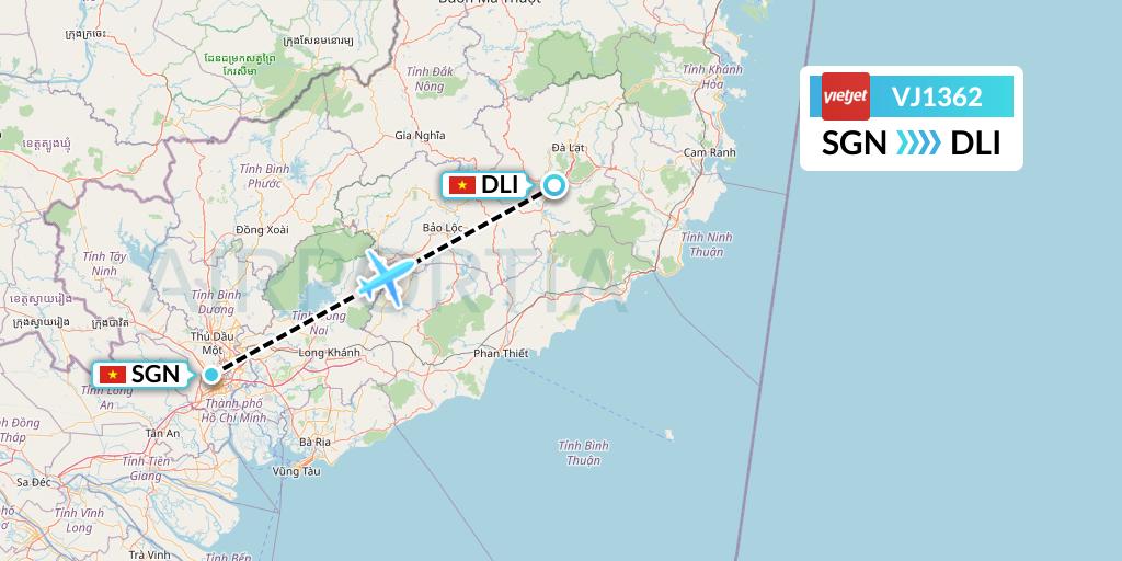 VJ1362 VietJet Air Flight Map: Ho Chi Minh City to Da Lat