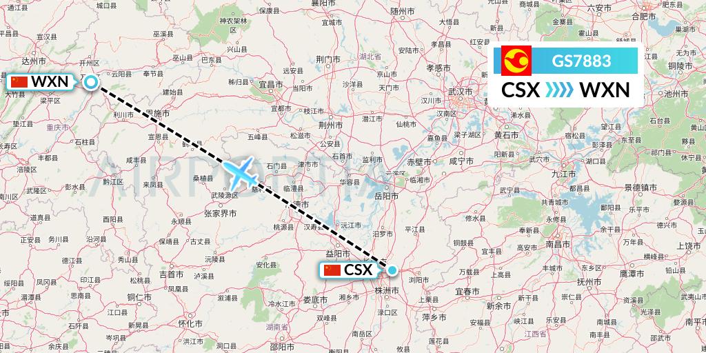 GS7883 Tianjin Airlines Flight Map: Changsha to Wanzhou