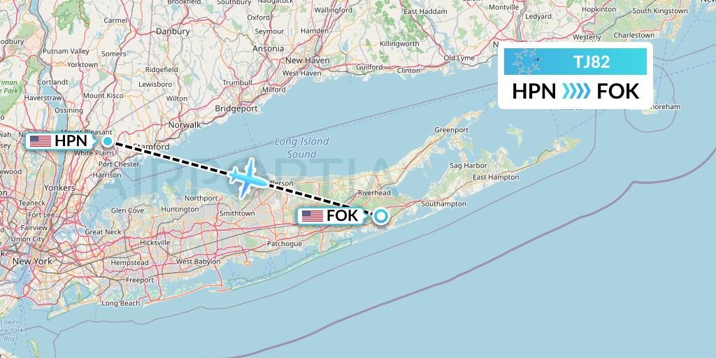 TJ82 Tradewind Aviation Flight Map: White Plains to Westhampton Beach