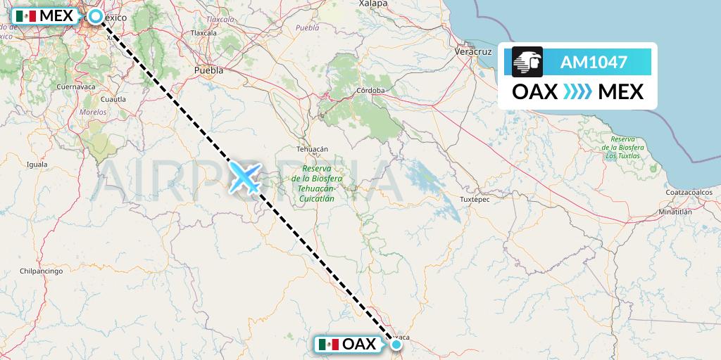 AM1047 Aeromexico Flight Map: Oaxaca to Mexico City