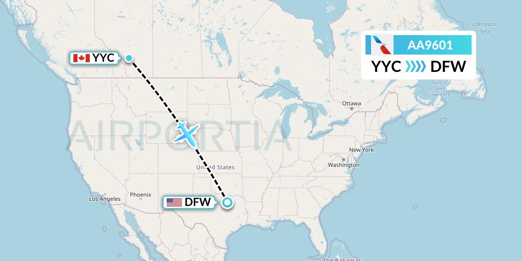 AA9601 American Airlines Flight Map: Calgary to Dallas