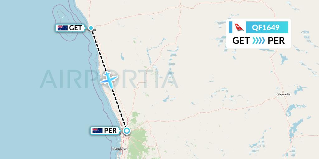 QF1649 Qantas Flight Map: Geraldton to Perth