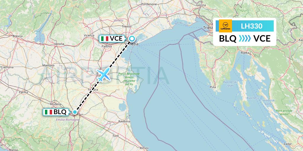 LH330 Lufthansa Flight Map: Bologna to Venice