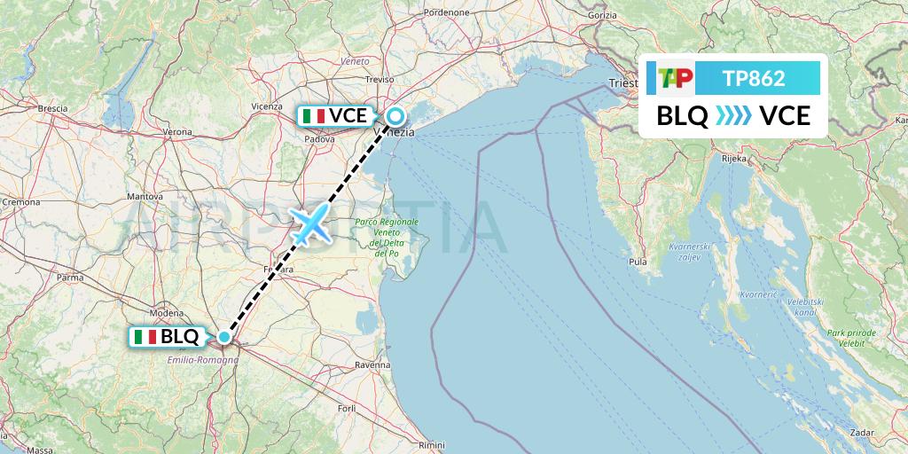 TP862 TAP Portugal Flight Map: Bologna to Venice