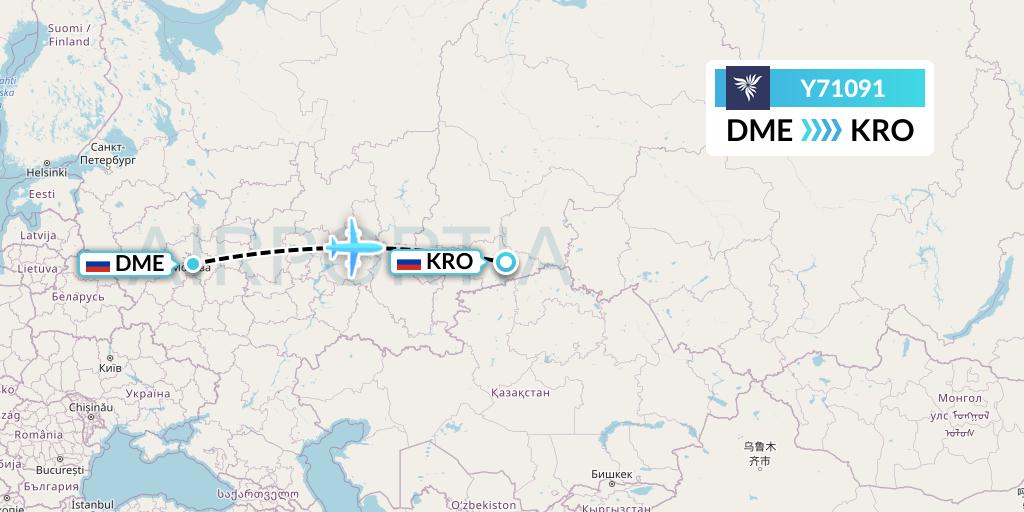Y71091 NordStar Flight Map: Moscow to Kurgan