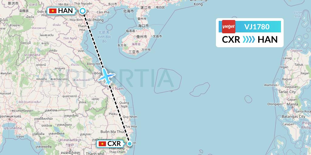 VJ1780 VietJet Air Flight Map: Nha Trang to Hanoi