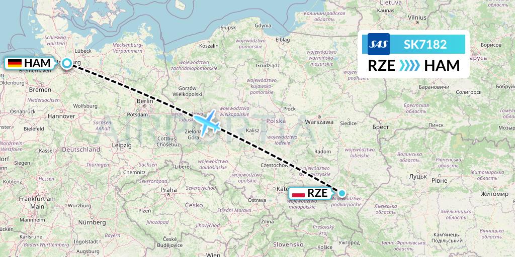 SK7182 SAS Flight Map: Rzeszow to Hamburg