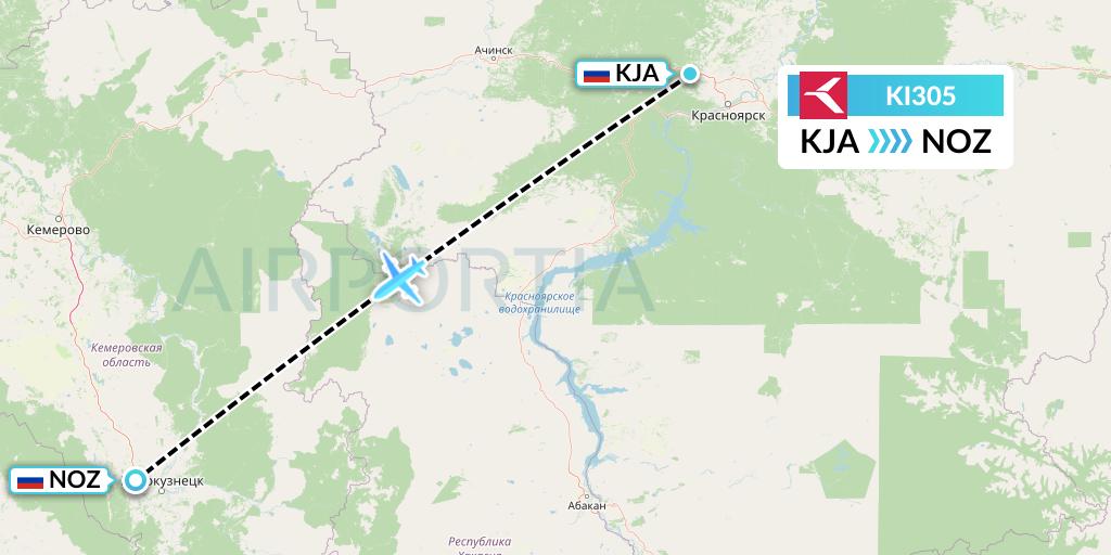 KI305 Krasavia Flight Map: Krasnoyarsk to Novokuznetsk