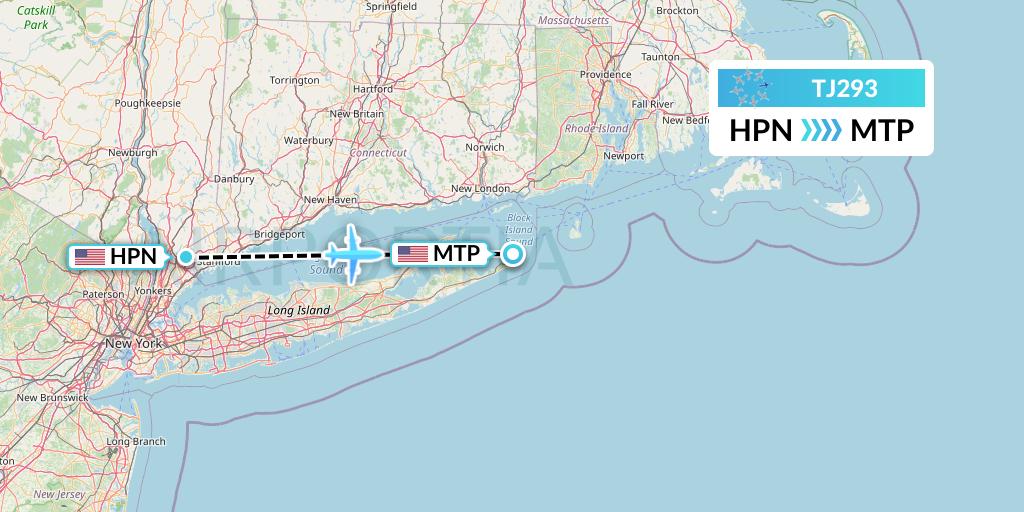 TJ293 Tradewind Aviation Flight Map: White Plains to Montauk