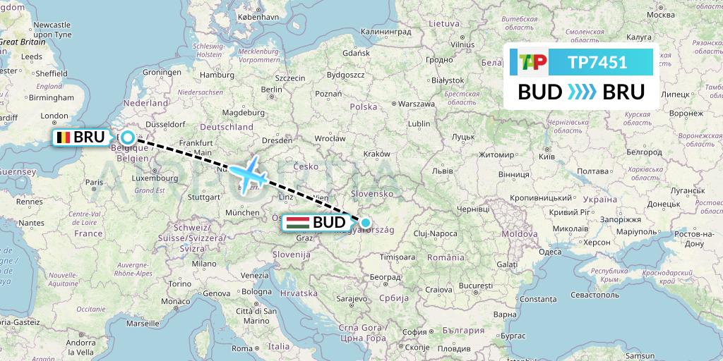 TP7451 TAP Portugal Flight Map: Budapest to Brussels