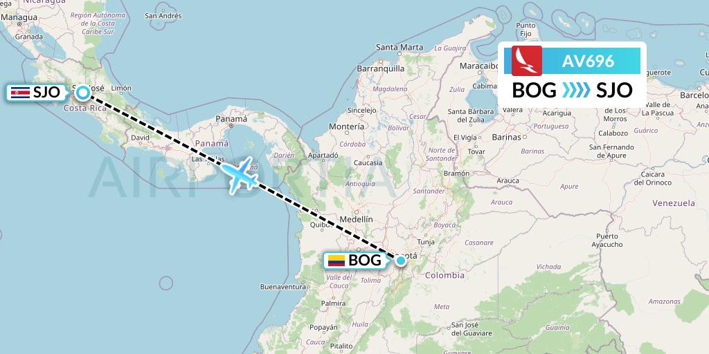 AV696 Avianca Flight Map: Bogota to San Jose