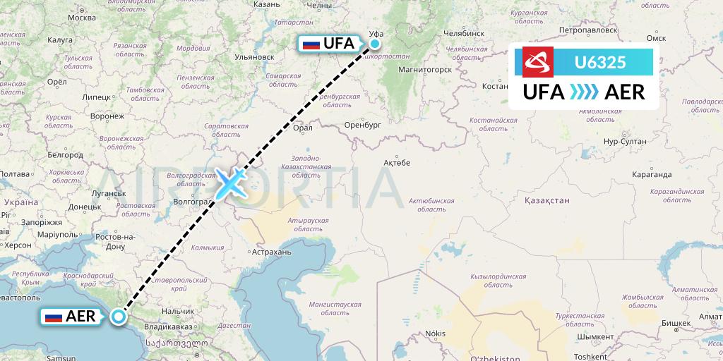 U6325 Ural Airlines Flight Map: Ufa to Sochi