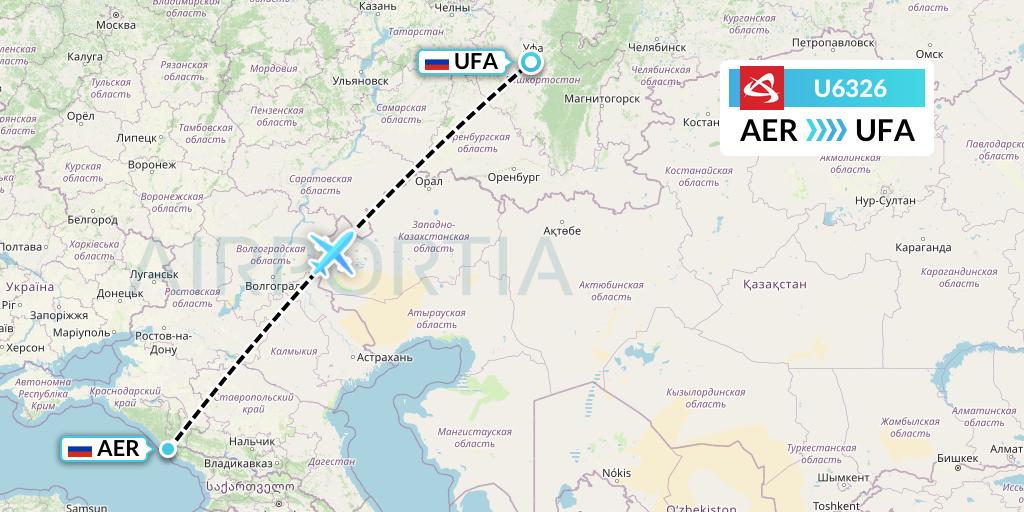 U6326 Ural Airlines Flight Map: Sochi to Ufa