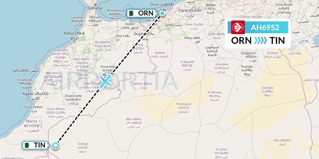 AH6952 Air Algerie Flight Map: Oran to Tindouf