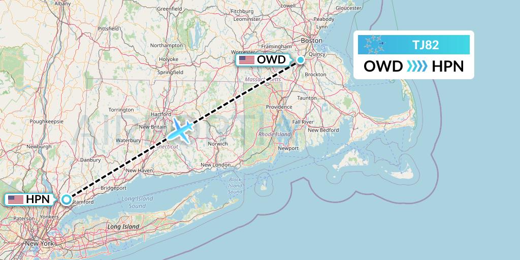 TJ82 Tradewind Aviation Flight Map: Norwood to White Plains