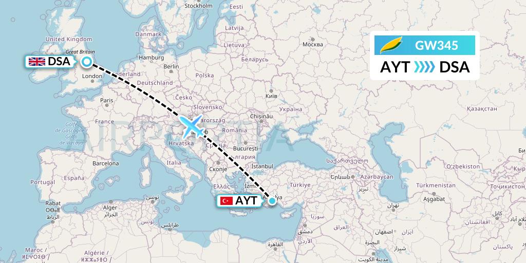 GW345 Flight Status GetJet Airlines Antalya to Doncaster (GJT345)