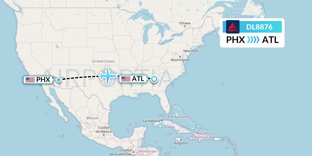 DL8876 Delta Air Lines Flight Map: Phoenix to Atlanta