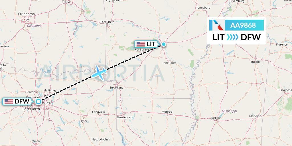 AA9868 American Airlines Flight Map: Little Rock to Dallas