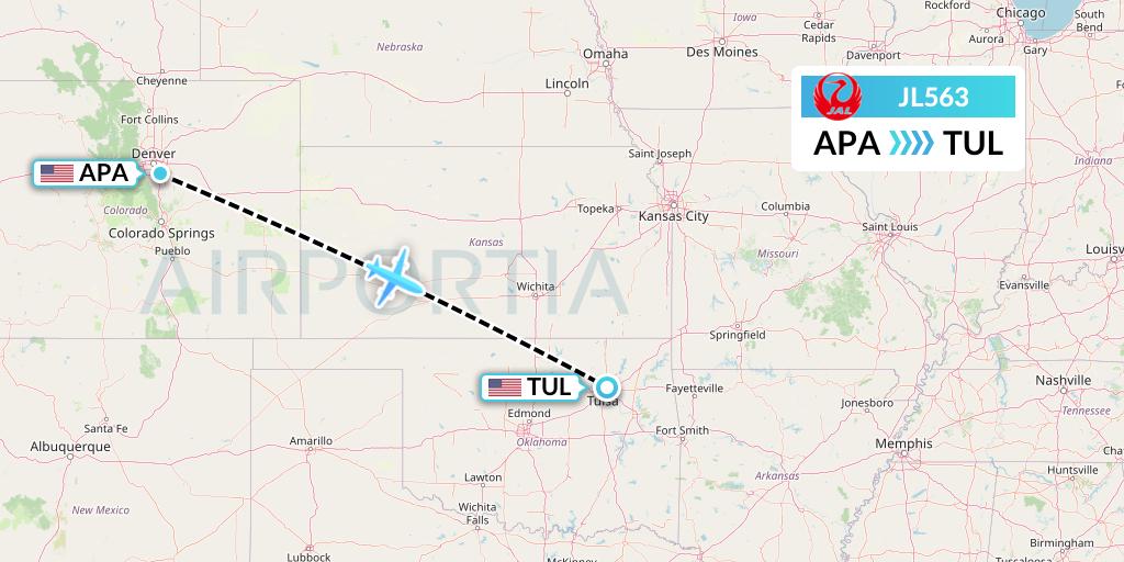 JL563 Japan Airlines Flight Map: Denver to Tulsa