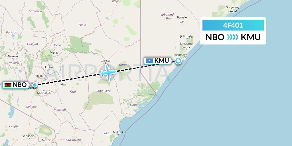 4F401 Freedom Airline Express Flight Map: Nairobi to Somalia